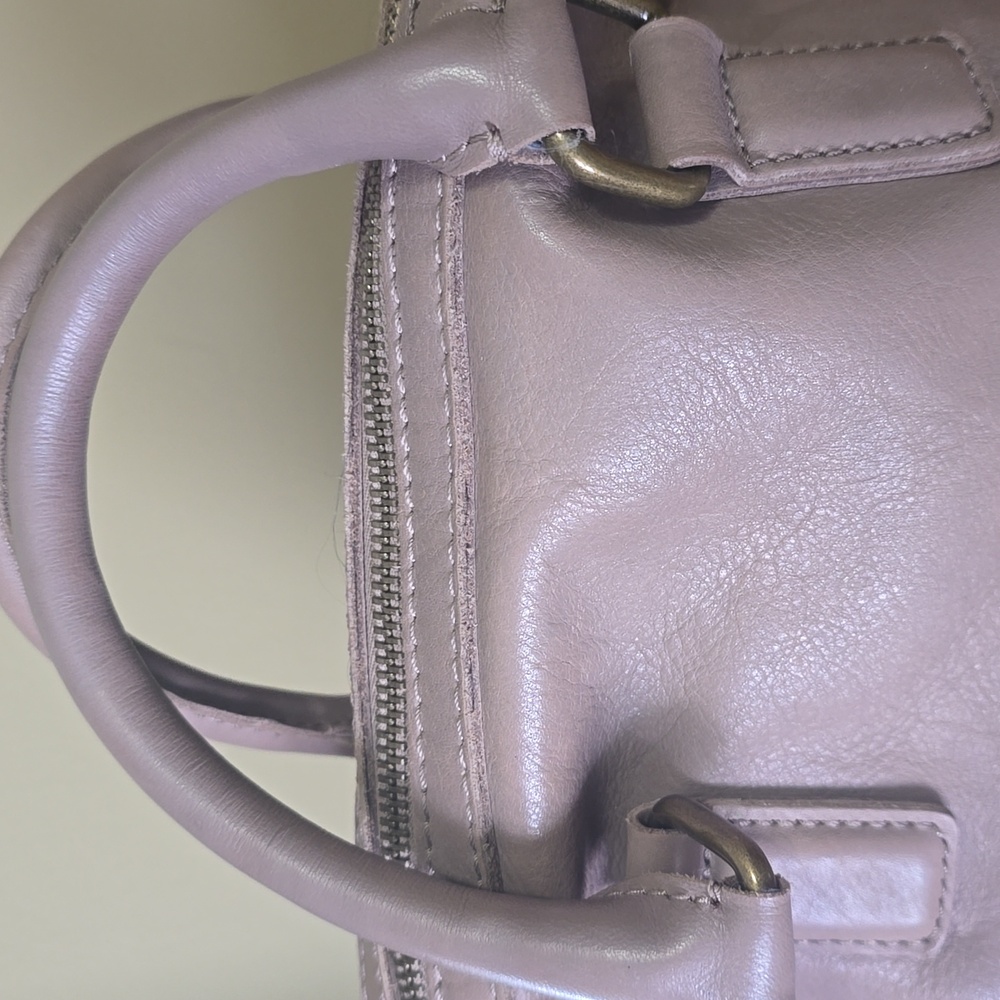 Lucky Brand Taupe Tan Gray Leather Bag Satchel Crossbody Purse Handbag - Picture 8 of 12